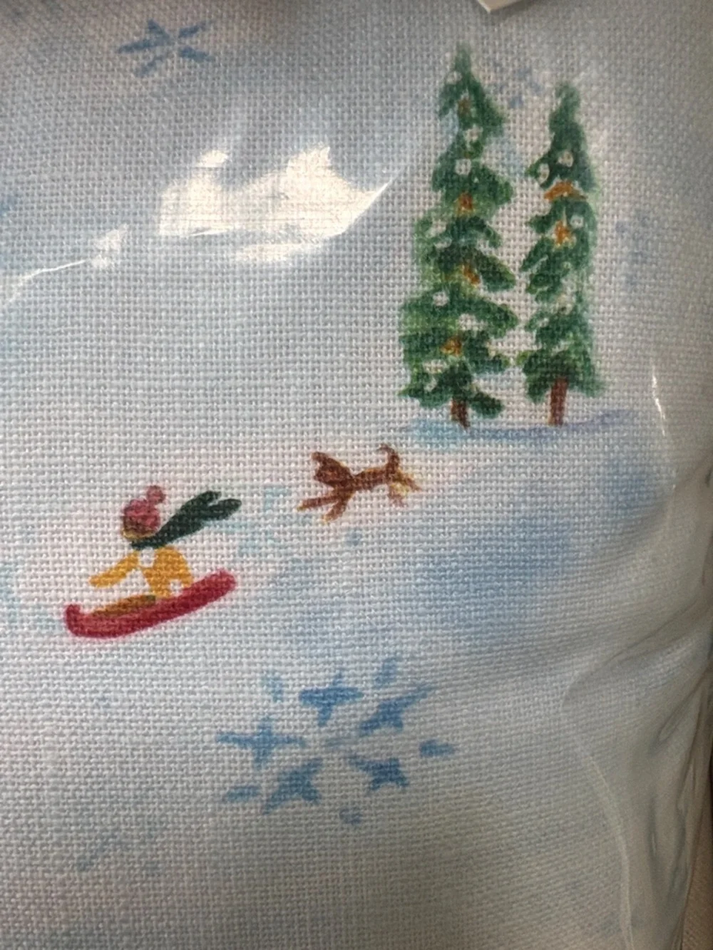 Talbots Light Blue Winter Tree Holiday Pillow with Festive Scene NWT 18”x18”